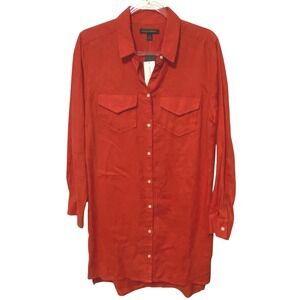 Banana Republic Alexi LInen Shirt Dress Dark Coral Size 10‎ Tunic Vibrant Bold